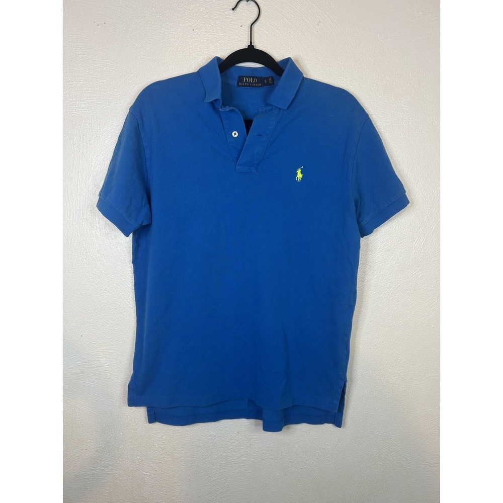 Ralph Lauren Men's Classic Fit Polo Shirt Blue Small 100% Cotton Mesh Neon Pony